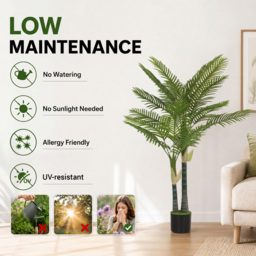 HOMCOM Artificial Palm Tree with 16 PEVA Leaves, 150cm Decorative Artificial Plant with Pot and Moss Effect, Green - thumbnail 5