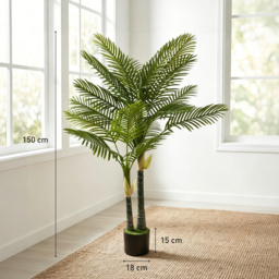 HOMCOM Artificial Palm Tree with 16 PEVA Leaves, 150cm Decorative Artificial Plant with Pot and Moss Effect, Green - thumbnail 3