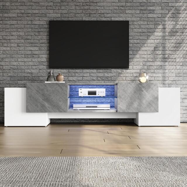 Modern TV Cabinet with App-Controlled LED Lighting, Media Cabinet with 4 Doors and 2 Open Shelves, 180L x 40W x 46.5H cm, Grey+White - Aosom UK - image 1