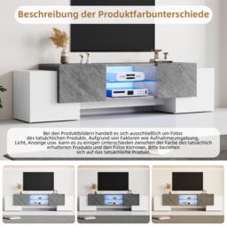 Modern TV Cabinet with App-Controlled LED Lighting, Media Cabinet with 4 Doors and 2 Open Shelves, 180L x 40W x 46.5H cm, Grey+White - Aosom UK - thumbnail 4