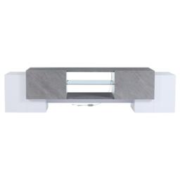 Modern TV Cabinet with App-Controlled LED Lighting, Media Cabinet with 4 Doors and 2 Open Shelves, 180L x 40W x 46.5H cm, Grey+White - Aosom UK - thumbnail 2