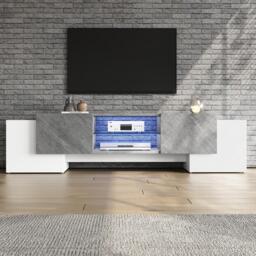 Modern TV Cabinet with App-Controlled LED Lighting, Media Cabinet with 4 Doors and 2 Open Shelves, 180L x 40W x 46.5H cm, Grey+White - Aosom UK