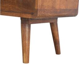 Solid Mango Wood Curved Media Unit with 2 Smooth-Gliding Drawers and Open Shelf, Table for Ample Storage, 35L x 90W x 47H cm, Brown - Aosom UK - thumbnail 5