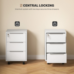 HOMCOM Three-Drawer Locking Filing Cabinet - White - thumbnail 7