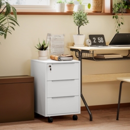 HOMCOM Three-Drawer Locking Filing Cabinet - White - thumbnail 2