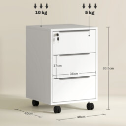 HOMCOM Three-Drawer Locking Filing Cabinet - White - thumbnail 3