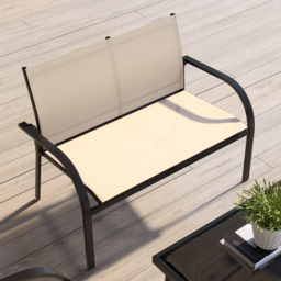 Outsunny 4 Pcs Curved Steel Outdoor Furniture Set w/ Loveseat, 2 Texteline Seats, Glass Top Table Garden Balcony Patio Furniture For Family Party Events Guests -Beige - thumbnail 8