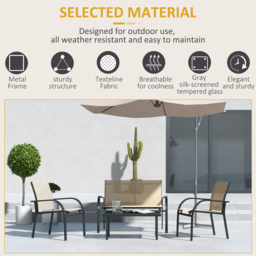 Outsunny 4 Pcs Curved Steel Outdoor Furniture Set w/ Loveseat, 2 Texteline Seats, Glass Top Table Garden Balcony Patio Furniture For Family Party Events Guests -Beige - thumbnail 6