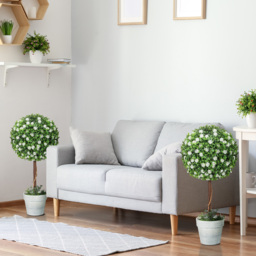 HOMCOM Set of 2 Decorative Artificial Plants, Ball Topiary Tree with Rose Flower in Pot, Fake Plants for Home Indoor Outdoor Decor, 60cm, White - thumbnail 6