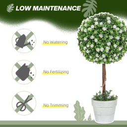 HOMCOM Set of 2 Decorative Artificial Plants, Ball Topiary Tree with Rose Flower in Pot, Fake Plants for Home Indoor Outdoor Decor, 60cm, White - thumbnail 5