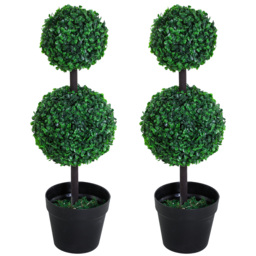 Outsunny Set of 2 Artificial Boxwood Ball Topiary Trees Potted Decorative Plant Outdoor and Indoor Décor (67cm) - Aosom UK - thumbnail 1