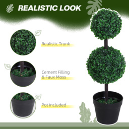 Outsunny Set of 2 Artificial Boxwood Ball Topiary Trees Potted Decorative Plant Outdoor and Indoor Décor (67cm) - Aosom UK - thumbnail 4