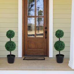 Outsunny Set of 2 Artificial Boxwood Ball Topiary Trees Potted Decorative Plant Outdoor and Indoor Décor (67cm) - Aosom UK - thumbnail 2