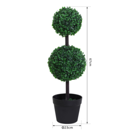 Outsunny Set of 2 Artificial Boxwood Ball Topiary Trees Potted Decorative Plant Outdoor and Indoor Décor (67cm) - Aosom UK - thumbnail 3