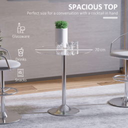 HOMCOM Round Kitchen Table w/ Tempered Glass Top, Steel Base, Modern Dining Table, Space Saving Small Bar Table, Silver - Aosom UK - thumbnail 6
