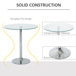 HOMCOM Round Kitchen Table w/ Tempered Glass Top, Steel Base, Modern Dining Table, Space Saving Small Bar Table, Silver - Aosom UK - thumbnail 4