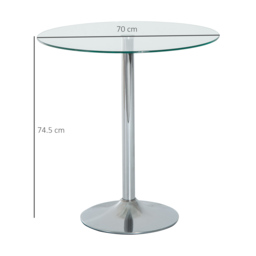 HOMCOM Round Kitchen Table w/ Tempered Glass Top, Steel Base, Modern Dining Table, Space Saving Small Bar Table, Silver - Aosom UK - thumbnail 3