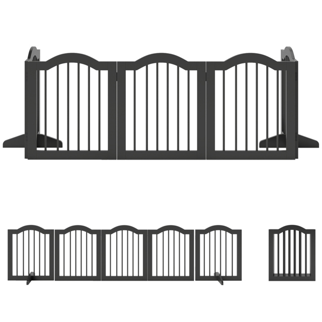PawHut Wooden Foldable Dog Gate Panel Pet Fence Freestanding Safety Barrier for the House, Doorway, Stairs (Black) - image 1