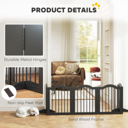 PawHut Wooden Foldable Dog Gate Panel Pet Fence Freestanding Safety Barrier for the House, Doorway, Stairs (Black) - thumbnail 5