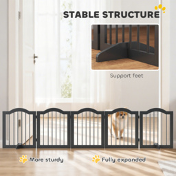 PawHut Wooden Foldable Dog Gate Panel Pet Fence Freestanding Safety Barrier for the House, Doorway, Stairs (Black) - thumbnail 6