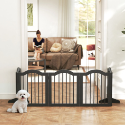 PawHut Wooden Foldable Dog Gate Panel Pet Fence Freestanding Safety Barrier for the House, Doorway, Stairs (Black) - thumbnail 2