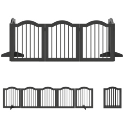 PawHut Wooden Foldable Dog Gate Panel Pet Fence Freestanding Safety Barrier for the House, Doorway, Stairs (Black)