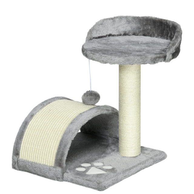 PawHut Cat Scratching Post, Cat Tree Scratching Kitten Activity Centre Climber Hanging Ball, Scratch Post for Indoor Cats, Grey - Aosom UK - image 1