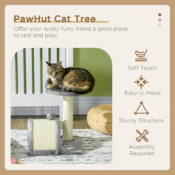 PawHut Cat Scratching Post, Cat Tree Scratching Kitten Activity Centre Climber Hanging Ball, Scratch Post for Indoor Cats, Grey - Aosom UK - thumbnail 4