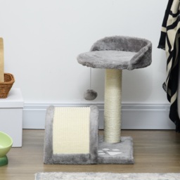 PawHut Cat Scratching Post, Cat Tree Scratching Kitten Activity Centre Climber Hanging Ball, Scratch Post for Indoor Cats, Grey - Aosom UK - thumbnail 9