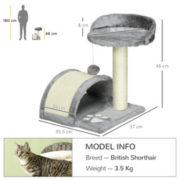 PawHut Cat Scratching Post, Cat Tree Scratching Kitten Activity Centre Climber Hanging Ball, Scratch Post for Indoor Cats, Grey - Aosom UK - thumbnail 3