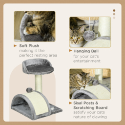 PawHut Cat Scratching Post, Cat Tree Scratching Kitten Activity Centre Climber Hanging Ball, Scratch Post for Indoor Cats, Grey - Aosom UK - thumbnail 5