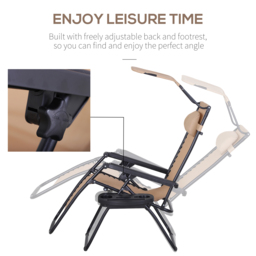 Outsunny Outdoor Zero Gravity Recliner Chair with Canopy Shade and Cup Holder, Folding Patio Sun Lounger, Beige - Aosom UK - thumbnail 7