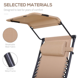 Outsunny Outdoor Zero Gravity Recliner Chair with Canopy Shade and Cup Holder, Folding Patio Sun Lounger, Beige - Aosom UK - thumbnail 5