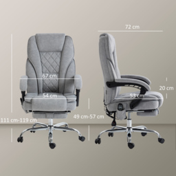 Vinsetto Massage Office Chair, Heated Reclining Computer Chair with Adjustable Height and Footrest, Grey - thumbnail 3