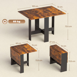 HOMCOM Folding Dining Table, Space-Saving Drop Leaf Kitchen Table for 4-6 People Rustic Brown - thumbnail 3