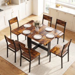 HOMCOM Folding Dining Table, Space-Saving Drop Leaf Kitchen Table for 4-6 People Rustic Brown - thumbnail 2