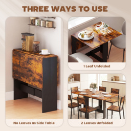 HOMCOM Folding Dining Table, Space-Saving Drop Leaf Kitchen Table for 4-6 People Rustic Brown - thumbnail 5