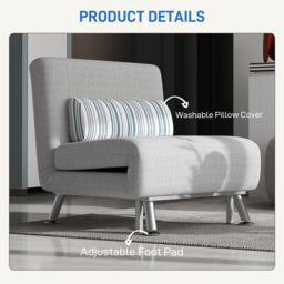 HOMCOM Single Sofa Bed, 1 Person Sleeper Foldable Lounge with Pillow, Grey - Aosom UK - thumbnail 7
