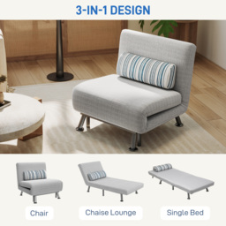 HOMCOM Single Sofa Bed, 1 Person Sleeper Foldable Lounge with Pillow, Grey - Aosom UK - thumbnail 4