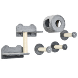 PawHut 5Pcs Cat Wall Furniture with Perch, Cat Condo, Scratching Post, Wall Mounted Cat Tree for Indoor Cats Use - Grey - Aosom UK - thumbnail 1