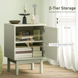 HOMCOM Set of 2 Rattan Bedside Tables, Boho Nightstands with Solid Wood Legs and Storage Cabinet for Living Room, Bedroom, Accent End Side Table, Light Green - thumbnail 6