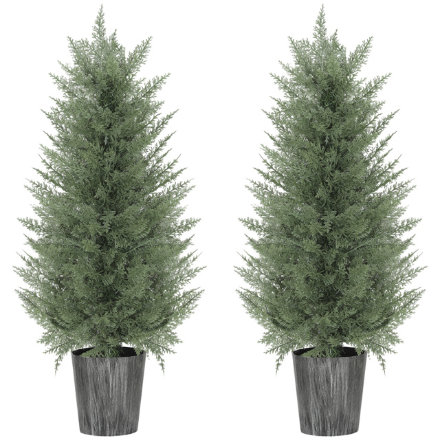 HOMCOM 90cm Artificial Cypress Trees Set of 2, UV Resistant Artificial Plants with Decorative Pot, Fake Plants for Indoor Outdoor Decor, Green - image 1
