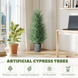HOMCOM 90cm Artificial Cypress Trees Set of 2, UV Resistant Artificial Plants with Decorative Pot, Fake Plants for Indoor Outdoor Decor, Green - thumbnail 4