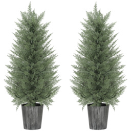 HOMCOM 90cm Artificial Cypress Trees Set of 2, UV Resistant Artificial Plants with Decorative Pot, Fake Plants for Indoor Outdoor Decor, Green - thumbnail 1