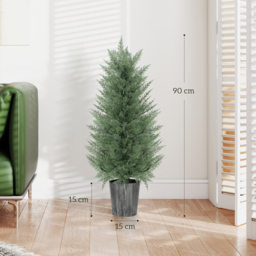 HOMCOM 90cm Artificial Cypress Trees Set of 2, UV Resistant Artificial Plants with Decorative Pot, Fake Plants for Indoor Outdoor Decor, Green - thumbnail 3