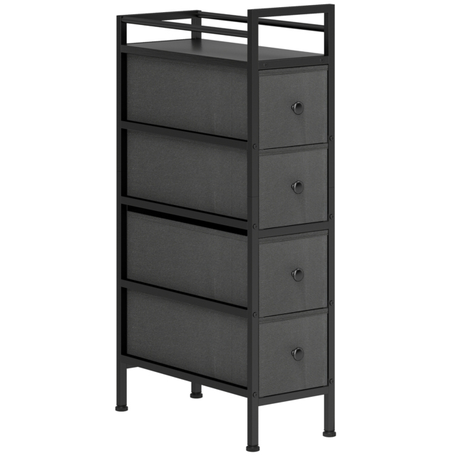 HOMCOM 4 Drawer Fabric Dresser Chest of Drawers, Slim Storage Cabinet with Steel Frame for Small Spaces, Bedroom, Black - image 1