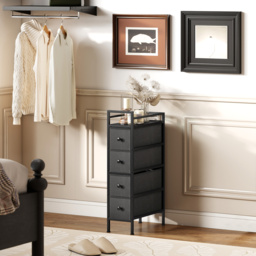 HOMCOM 4 Drawer Fabric Dresser Chest of Drawers, Slim Storage Cabinet with Steel Frame for Small Spaces, Bedroom, Black - thumbnail 9