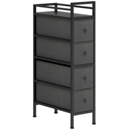 HOMCOM 4 Drawer Fabric Dresser Chest of Drawers, Slim Storage Cabinet with Steel Frame for Small Spaces, Bedroom, Black - thumbnail 1