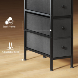 HOMCOM 4 Drawer Fabric Dresser Chest of Drawers, Slim Storage Cabinet with Steel Frame for Small Spaces, Bedroom, Black - thumbnail 7