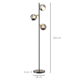 HOMCOM Tree Floor Lamp: Modern 3-Light Standing Luminaire for Bedrooms & Lounges, 162cm Height, Grey (Bulbs Excluded) - Aosom UK - thumbnail 3